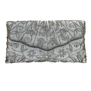 Vintage inspired beaded evening bag clutch purse silver envelop prom wedding